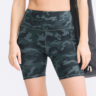 定制迷彩运动短裤女三五分裤无尴尬线瑜伽裤豹纹裸感健身印字LOGO