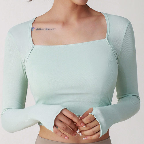 定制健身服女长袖紧身性感瑜伽服秋冬舞蹈训练运动上衣印LOGO字