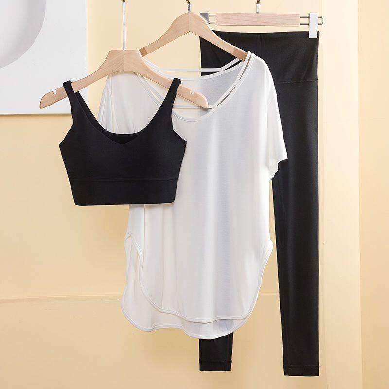 定制瑜伽服一套大码女装夏季套装女运动休闲背心上衣打底裤三件套