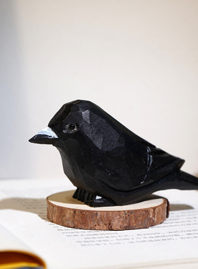 “聪明的乌鸦”手工木雕小鸟摆件工位电脑电视书柜办公桌面装饰品
