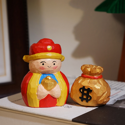 【恭喜发财】手工木雕摆件