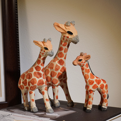 长颈鹿手工木雕小摆件