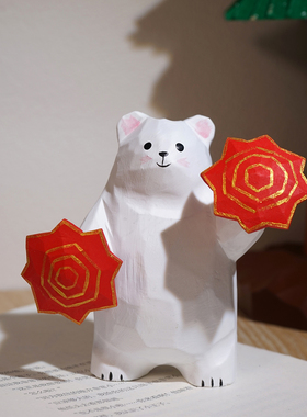 “小熊转手帕”手工木雕小摆件