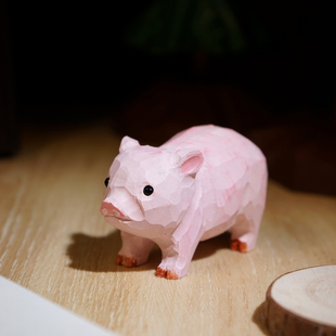 “猪肥家润”手工木雕小摆件粉嫩猪仔可爱动物模型趣味创意装饰品
