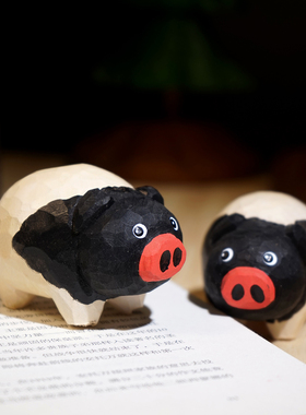 逐玉惊堂木猪猪手工木雕小摆件工位电脑桌面电视柜创意装饰品礼物