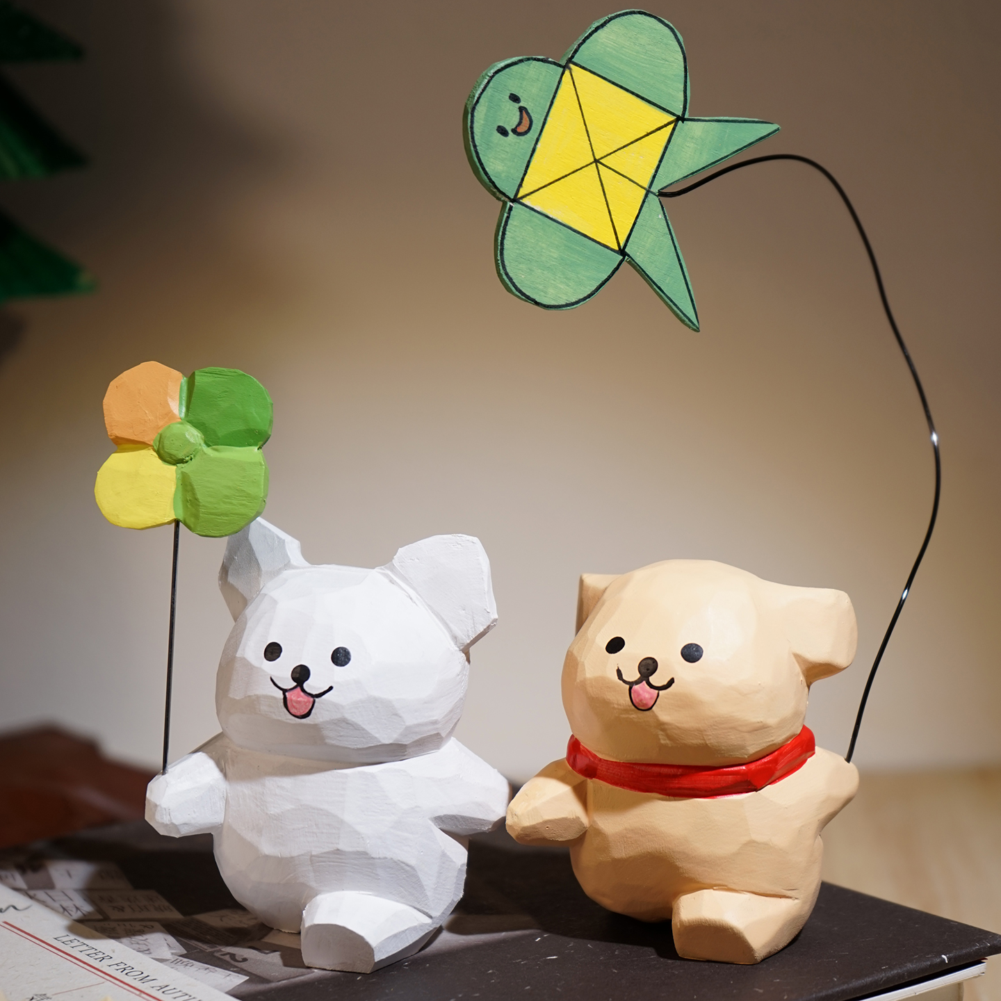 线条小狗手工木雕小摆件
