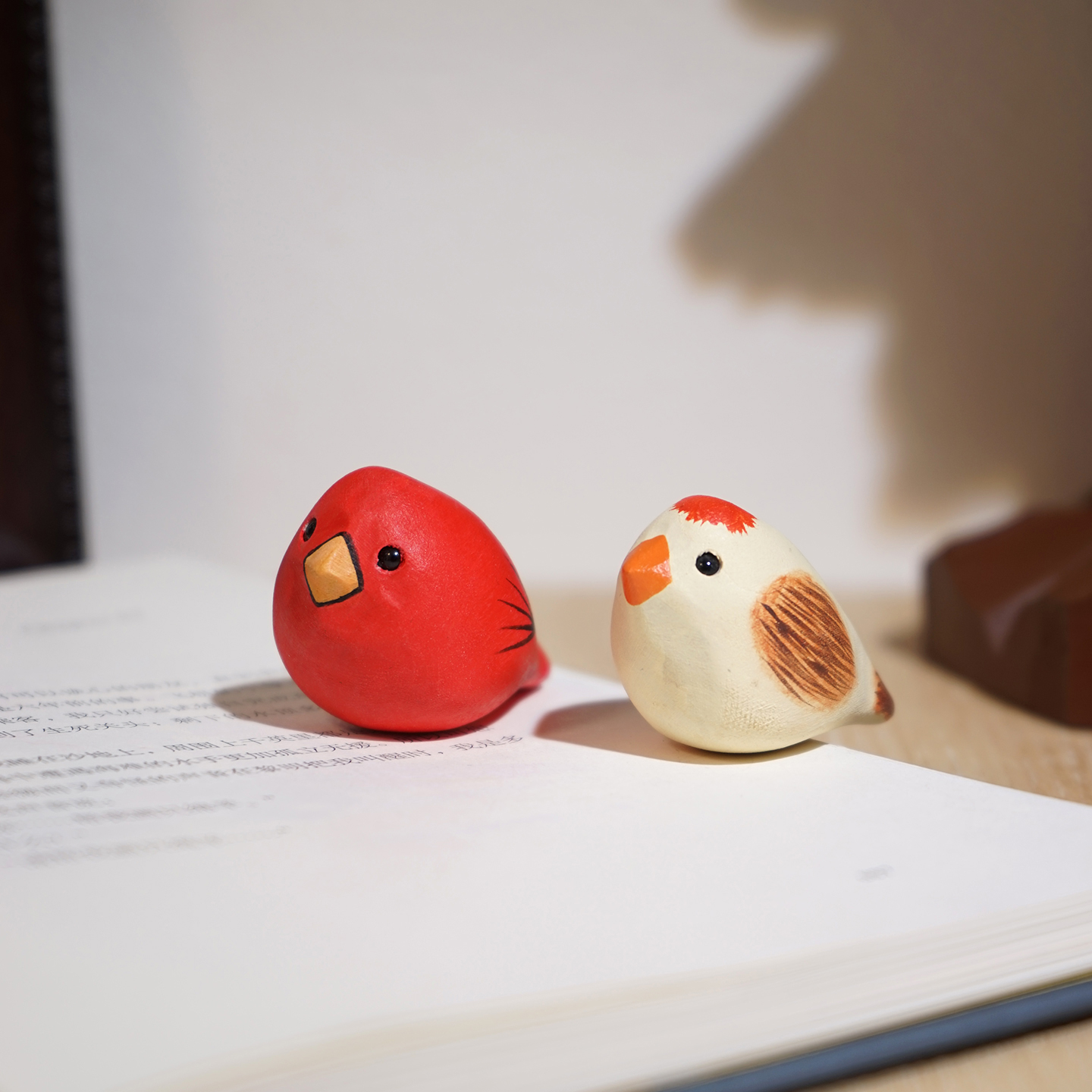 迷你打光小鸡仔手工木雕小摆件