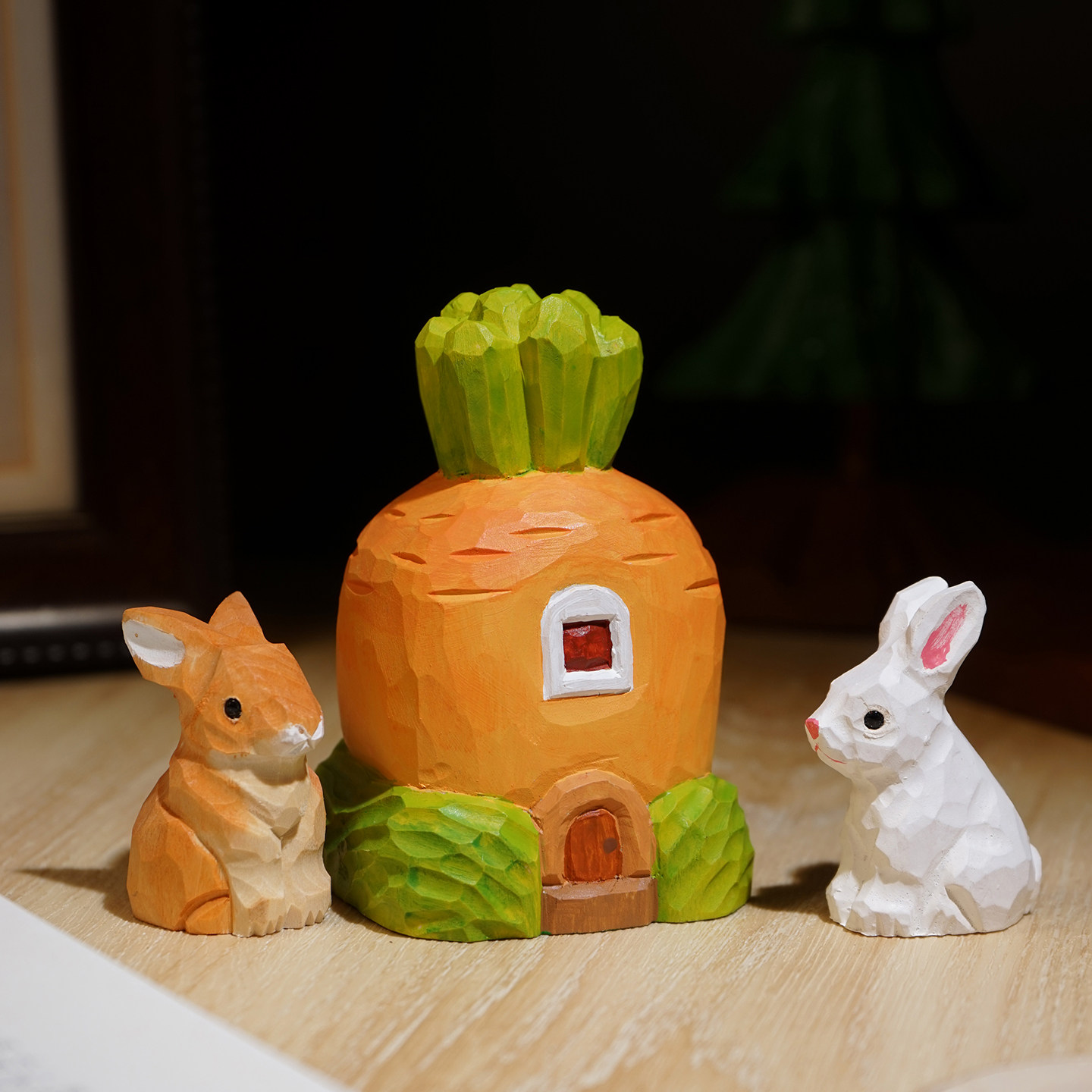“胡萝卜小屋”手工木雕小摆件可爱卡通兔子工位办公室桌面装饰品,家居饰品,装饰摆件,淘宝优惠券,粉丝福利购,淘宝优惠卷