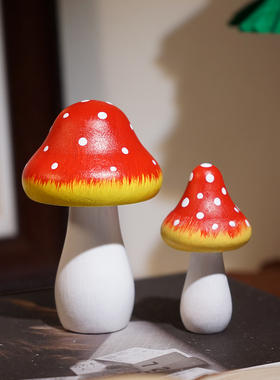 小蘑菇木雕小摆件桌面装饰品