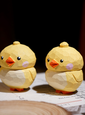 尖嘴小黄鸡手工木雕小摆件