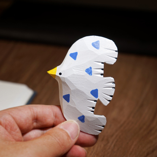 《飞鸟集》冰箱贴海鸥手工实木雕刻磁吸家居创意工位桌面装饰品