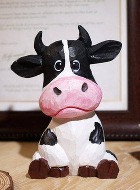 憨憨奶牛手工木雕小摆件