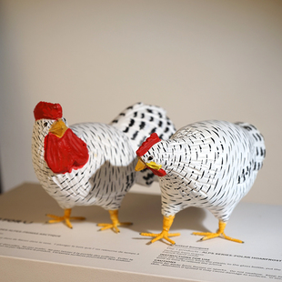 芦花鸡木雕小摆件可爱卡通动物情侣桌面摆放装饰送儿童小孩玩具