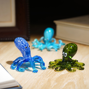 深海八爪鱼手工琉璃章鱼小摆件淄博玻璃工艺品桌面工位创意装饰品
