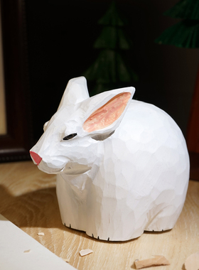 小白兔手工木雕存钱罐零钱硬币储存创意可爱实用桌面摆件儿童礼物