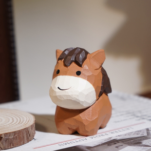 小马驹手工木雕小摆件桌面卡通可爱十二生肖系列午马生日小礼物