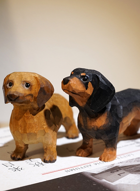 腊肠犬手工木雕小摆件