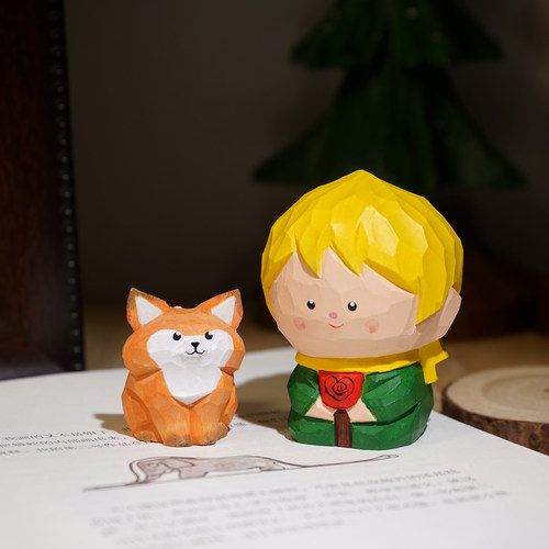 “小王子与狐狸”手工木雕小摆件
