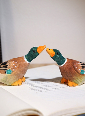 手工木雕小摆件绿头鸭子