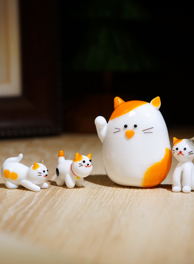 “三花猫一家子”手工琉璃玻璃小摆件可爱动物猫咪工位桌面装饰品