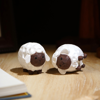 “小羊肖恩”手工木雕小摆件工位桌面家居电视书柜可爱装饰品礼物