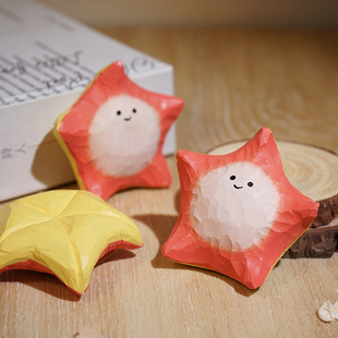 可爱海星手工木雕小摆件卡通趣味创意公仔办公室桌面装饰品玩具