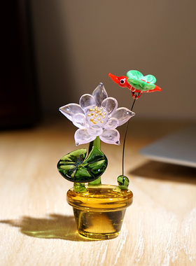 荷花与蝴蝶|手工玻璃小摆件