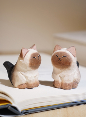 【精品版】迪罗猫手工木雕小摆件卡通可爱迷你猫咪工位桌面搭子