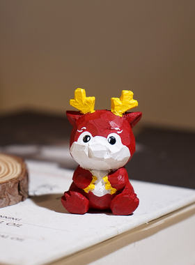 【精品版】辰龙手工木雕小摆件卡通可爱十二生肖系列装饰品礼物