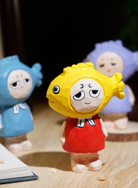 “做条快乐的咸鱼吧！”手工木雕小摆件工位装饰品创意送同事礼物