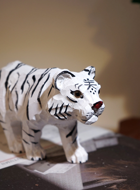 白虎手工木雕小摆件动物