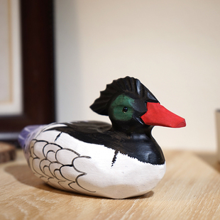 青头番鸭子手工木雕小摆件可爱动物书柜电脑桌面装饰品实木雕刻