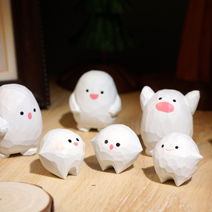 “哇啦哇啦”手工木雕小摆件卡通可爱小幽灵治愈系工位桌面装饰品