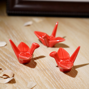 幸运千纸鹤陶瓷小摆件迷你可爱解压治愈系办公室工位桌面装饰品