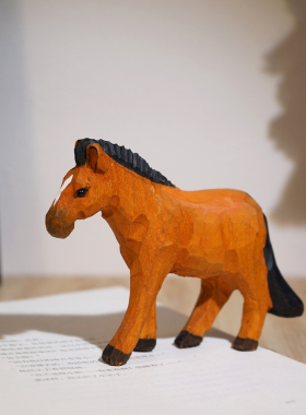 小棕马手工木雕小摆件