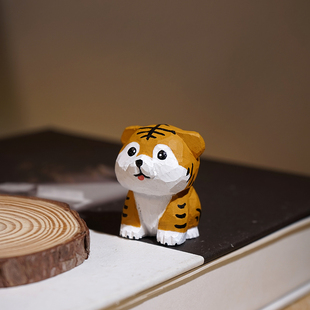 【精品版】寅虎手工木雕小摆件卡通可爱十二生肖系列装饰品礼物