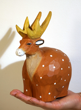 麋鹿手工木雕存钱罐零钱硬币储存创意可爱实用桌面摆件小学生礼物