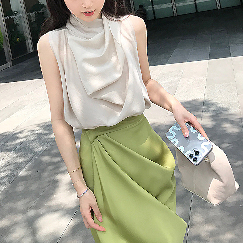 现货 麻豆/ lovers prattle绵绵情话 优雅小荡领挂脖晕染上衣