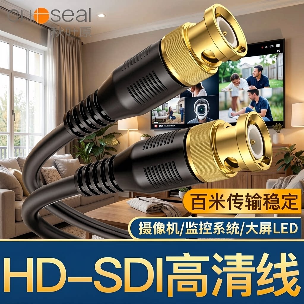Choseal/秋叶原 BNC纯铜hd-sdi高清线镀金接头Q9跳线监控视频Q371