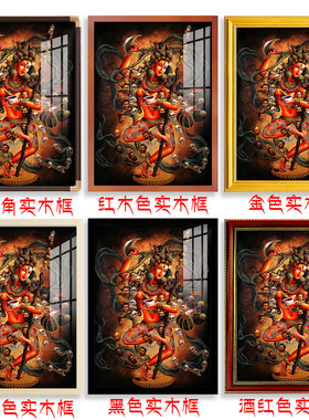 金刚瑜伽母唐卡卧室实木框墙挂画