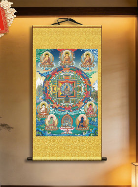 药师佛七佛坛城轮唐卡经文咒轮画