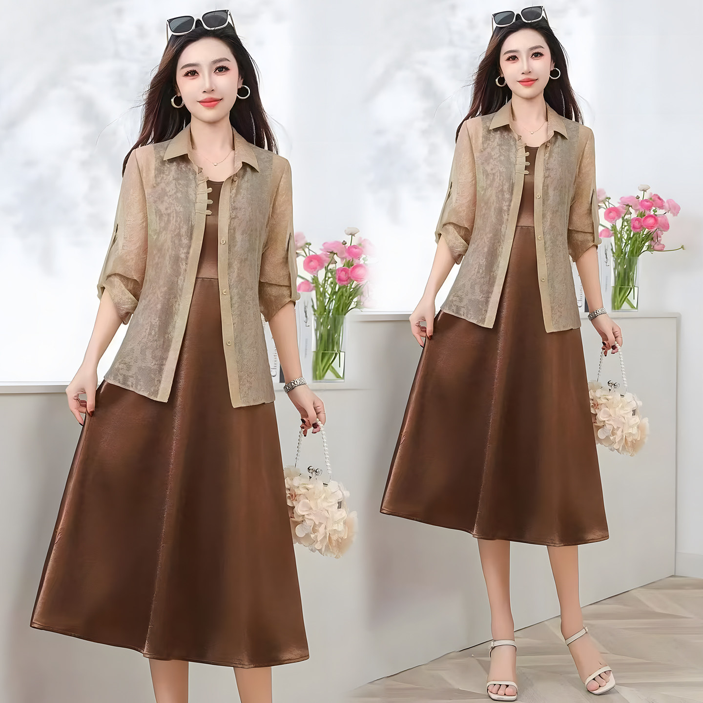 外披+背心连衣裙2026夏季新款时尚气质修身显瘦中长款套装裙子女