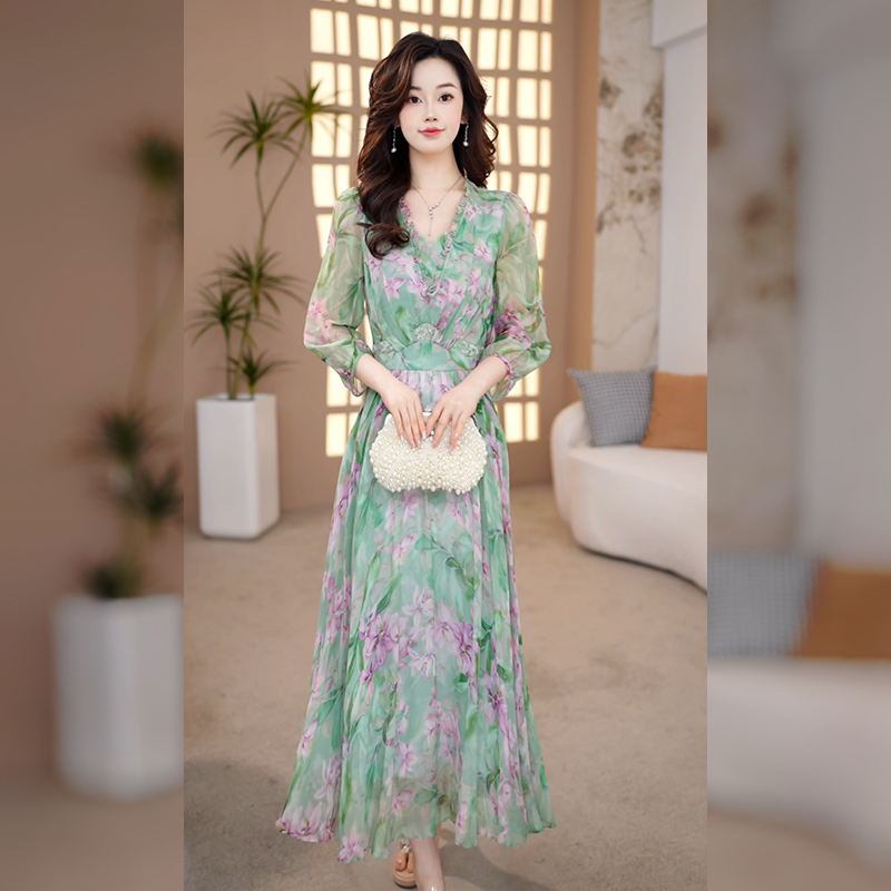 【千羽定制】减龄碎花连衣裙2026年夏季长款收腰显瘦印花大摆裙子