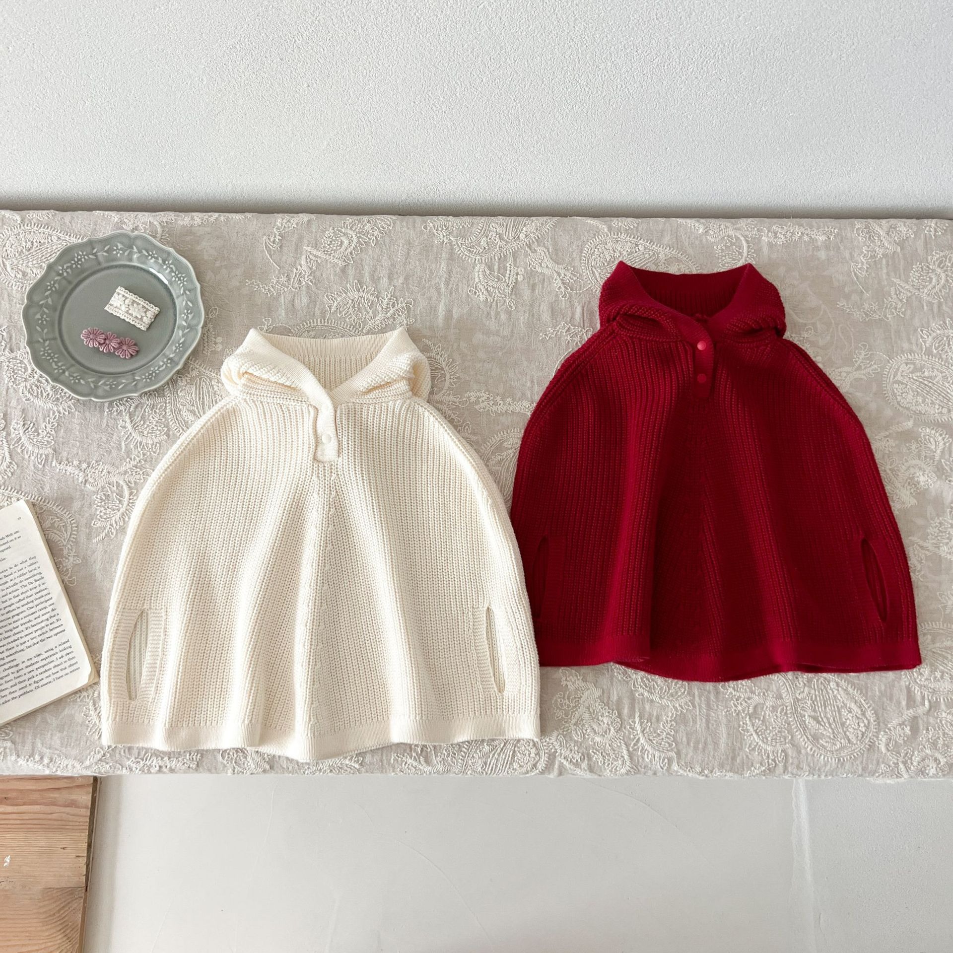 婴儿衣服秋装洋气针织套头衫女宝宝新款毛衣甜美连帽斗篷外套上衣