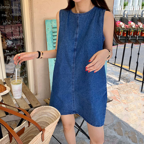 韩国无袖背心牛仔连衣裙
