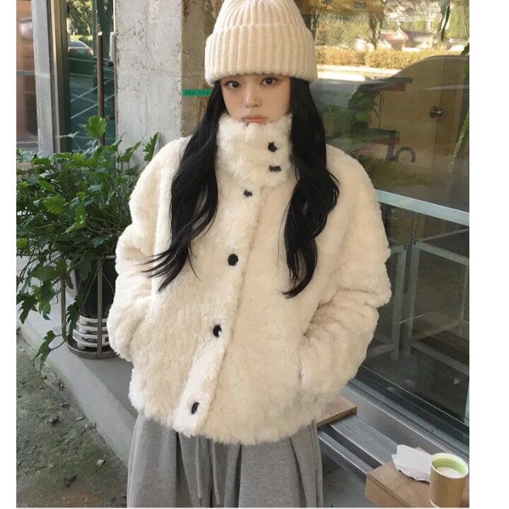 韩国羊羔绒短款夹克外套女大衣