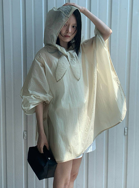 韩国东大门2025夏装时尚简约连帽宽松斗篷风衣外套罩衫女防晒衫