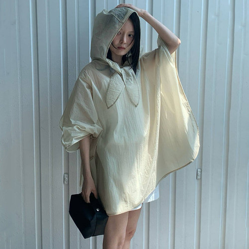 韩国连帽宽松斗篷风衣罩衫防晒衫