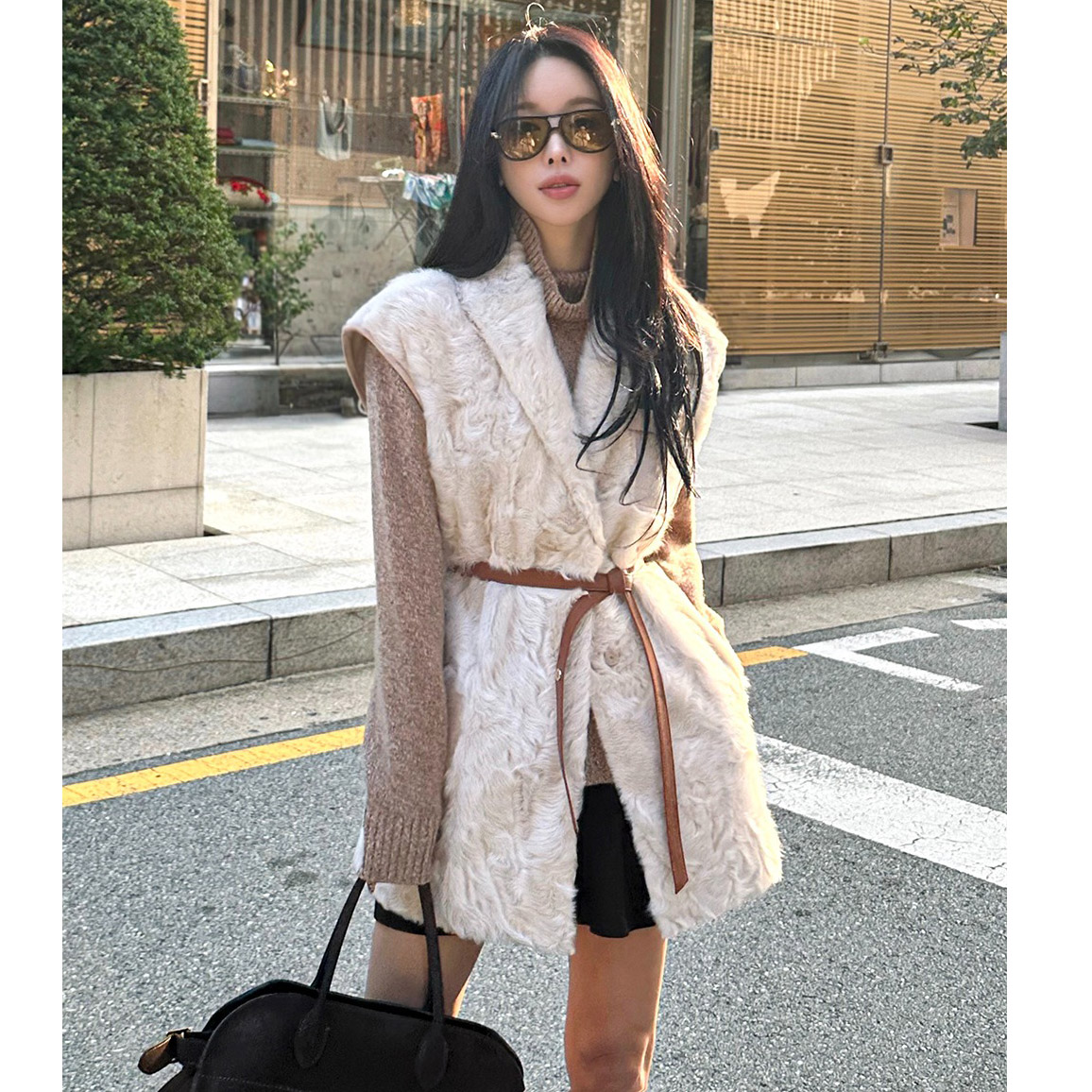 韩国小香风仿皮草毛呢马甲外套女