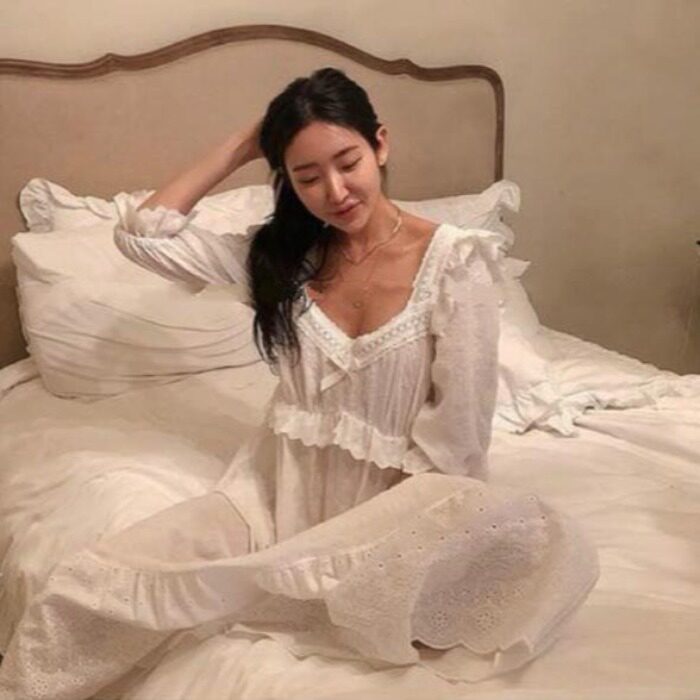 韩国东大门2026春季法式方领连衣裙甜美蕾丝泡泡袖花边宫廷风睡裙